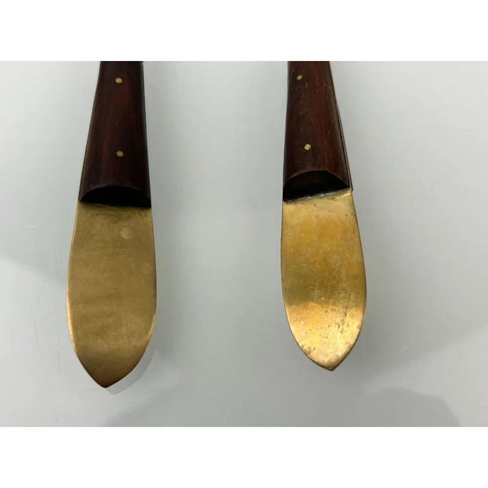 MCM Siam Gold Tone Serving Fork & Spoon Wood Handle Twist Buddha Unique Vintage
